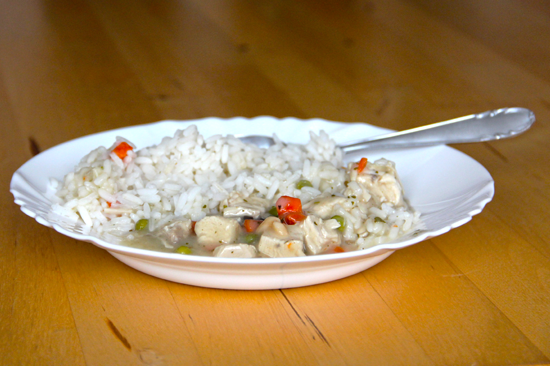 Hühnerfrikassee mit Reis & Salat